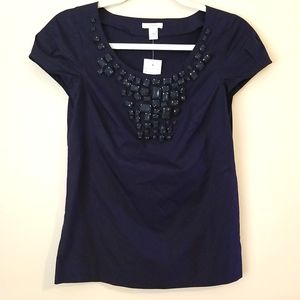 J. Crew NWT Navy Blue Bijou Top, 0